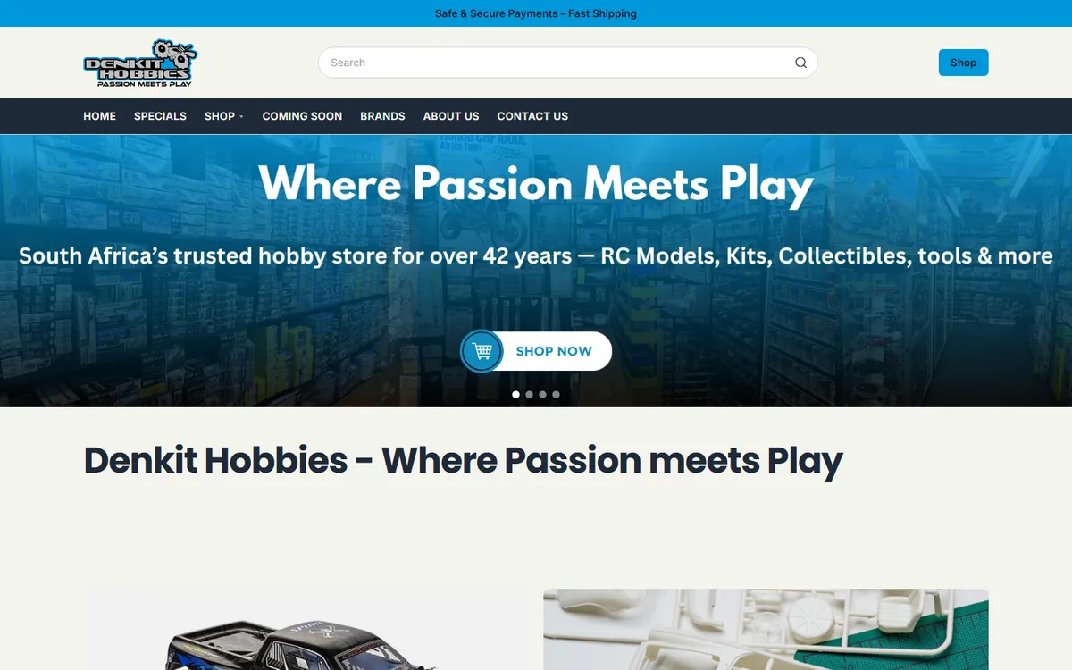 Denkit Hobbies website, built with Bizzfo Online