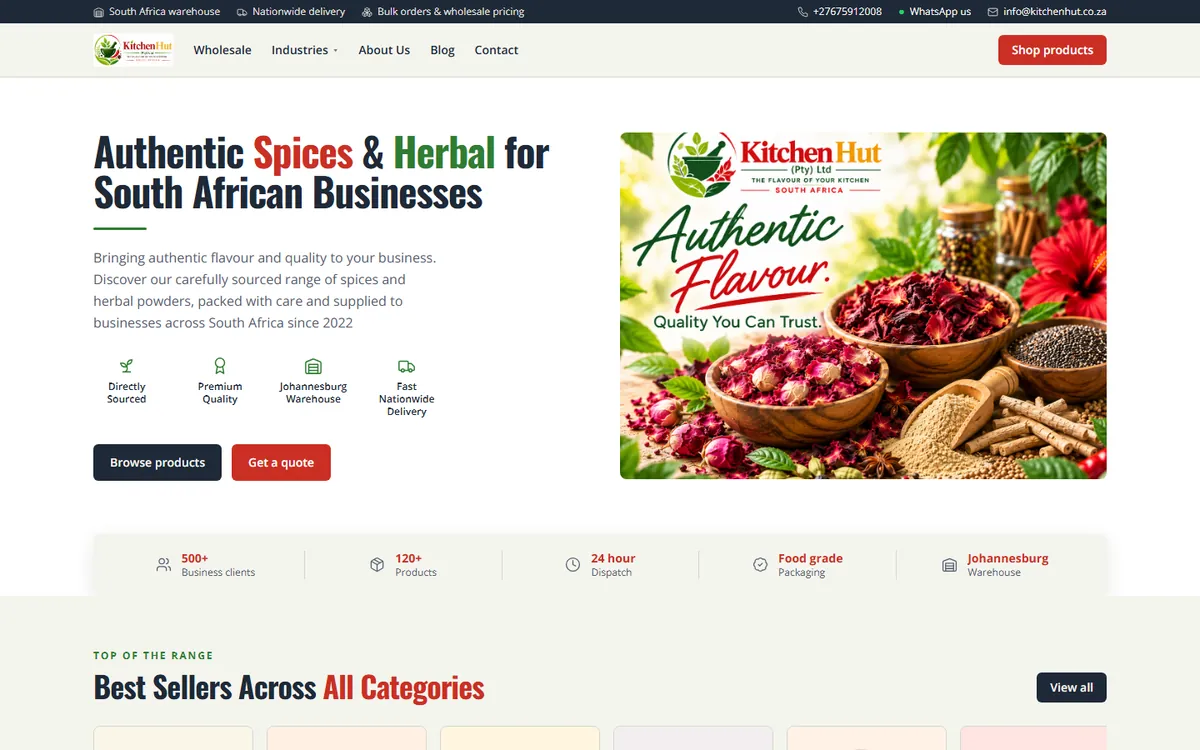 KitchenHut website, built with Bizzfo Online