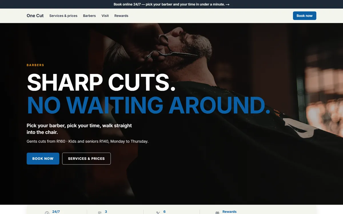 One Cut website, built with Bizzfo Online